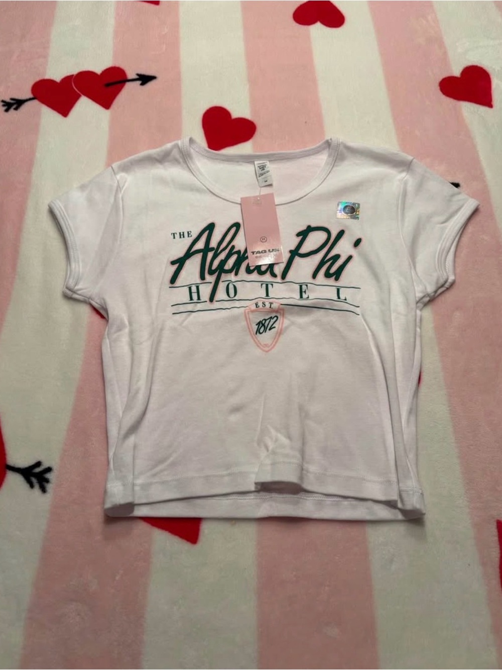 Alpha phi Hotel White baby Tee